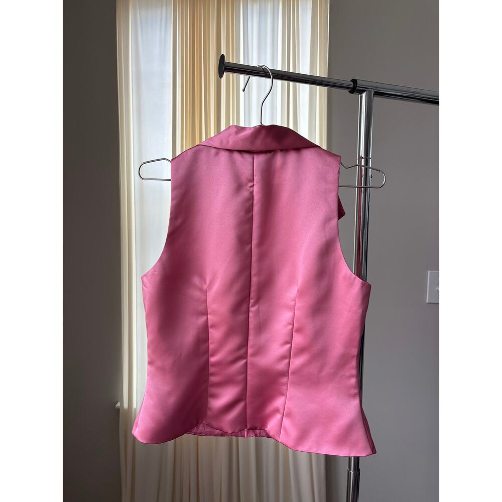 90s Vintage Dressbarn Top 10 Pink Satin Ruched Vest Button Office Siren Glam Y2K - Picture 13 of 15